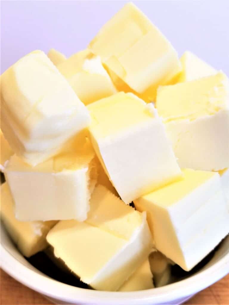 bowl of butter cubed