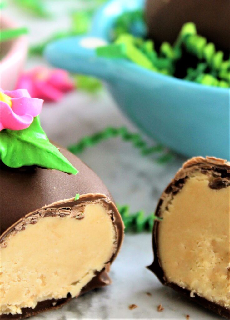 cut open chocolate dipped peanut butter easter egg