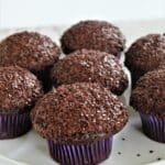 gluten free triple chocolate cupcakes on cake stand