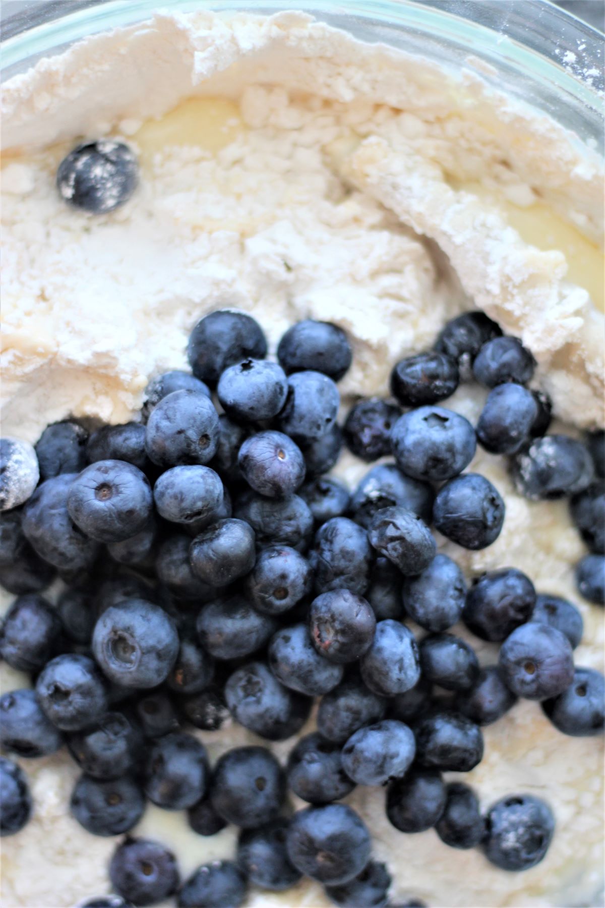 adding blueberries on half mixed batter