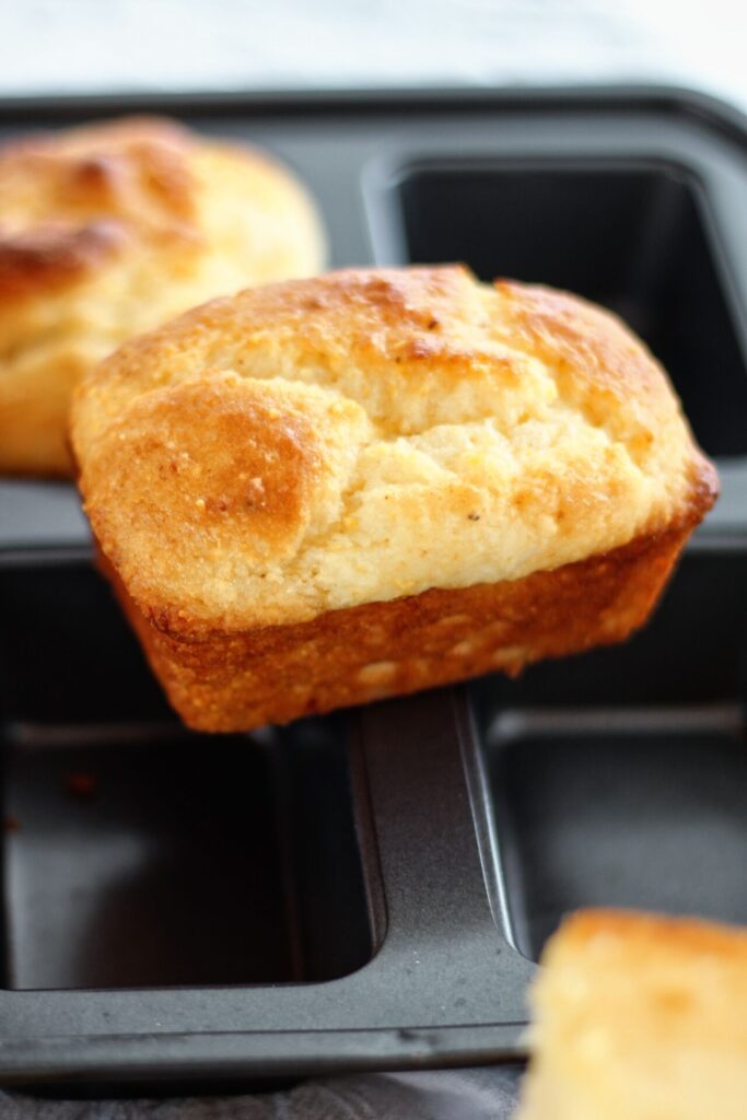 gluten free sweet cornbread on mini loaf pan