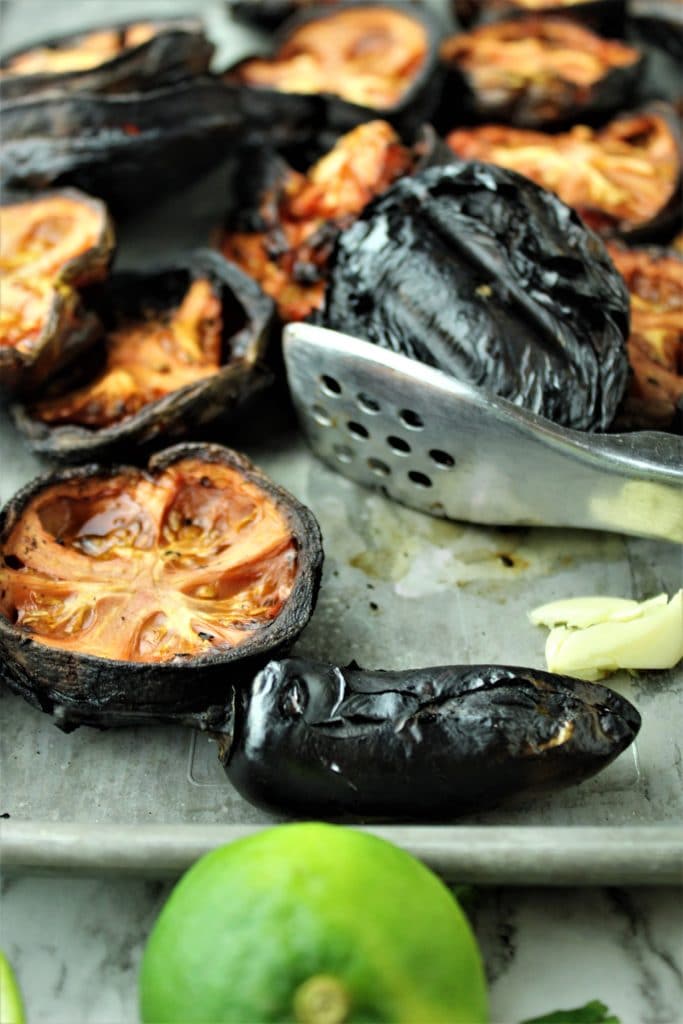 charred tomatoes and jalapeno