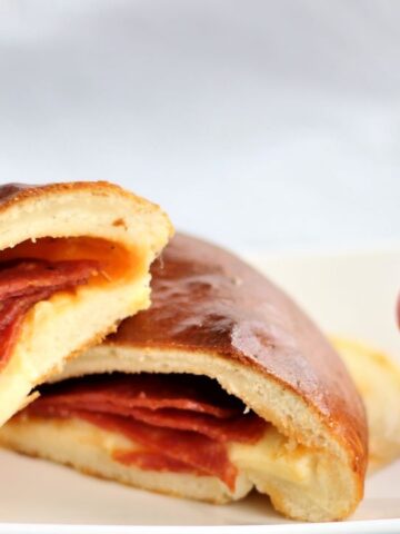 landscape image of cut open pepperoni bread
