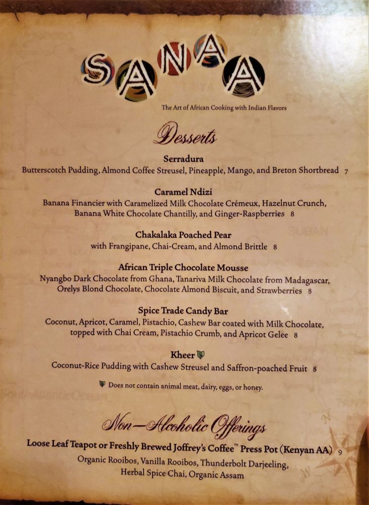 dessert allergy menu at sanaa