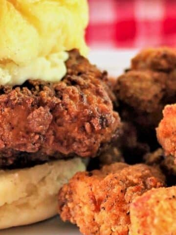 landscape view of fried chicken sandwich and nuggets up close.