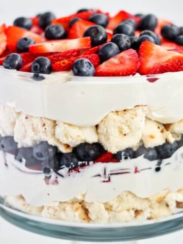 landscape view of gluten free patriotic berry trifle.