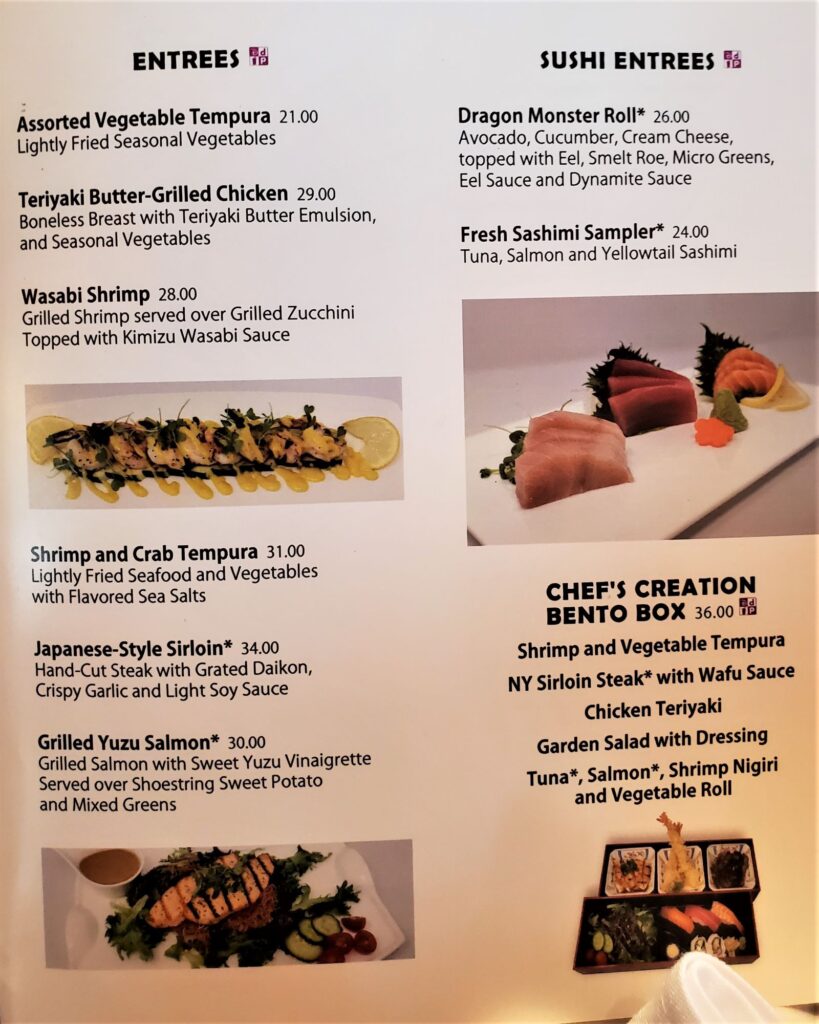 sushi rolls menu at tokyo dining