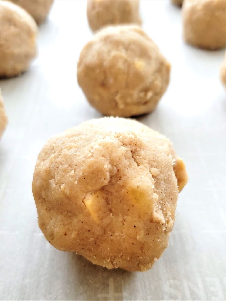 frozen dough balls for caramelized white chocolate ginger cookies