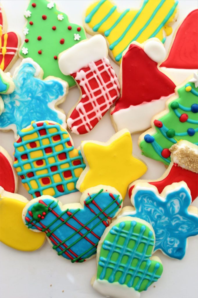 decorated cutout cookies on white background