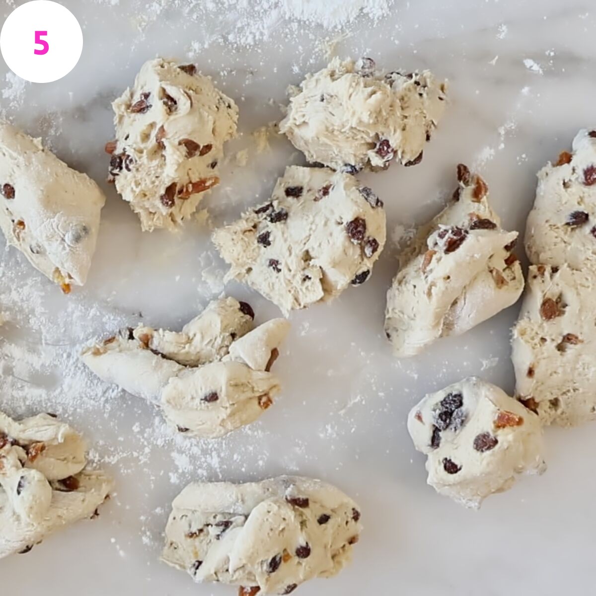 dough divided into equal pieces.