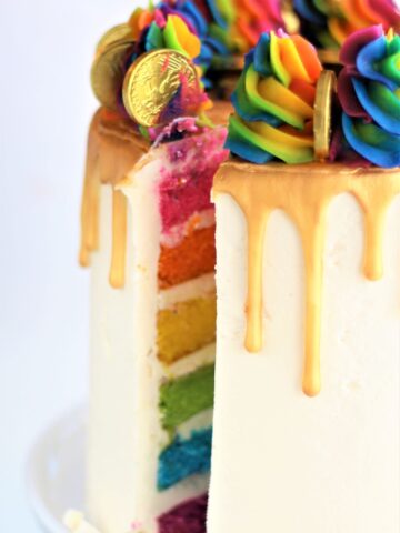 gluten free rainbow cake showing inside of cake