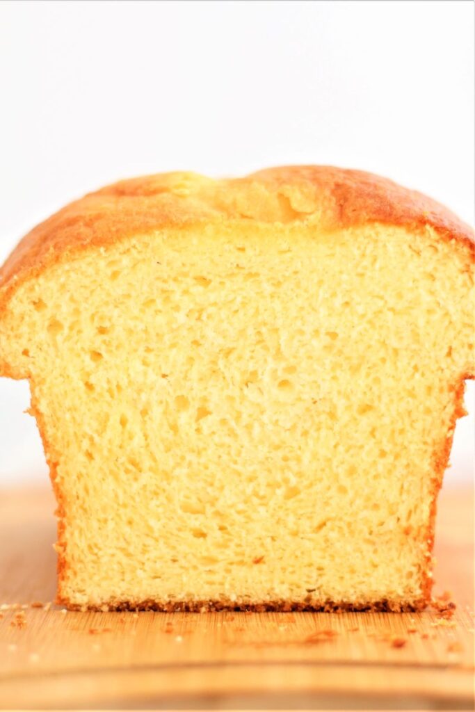 cut open view of gf brioche loaf