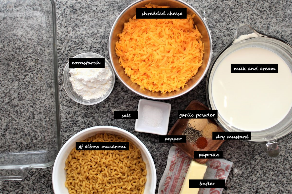 ingredients needed for making gluten free macaroni and cheese