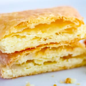 rough puff pastry side view with layers