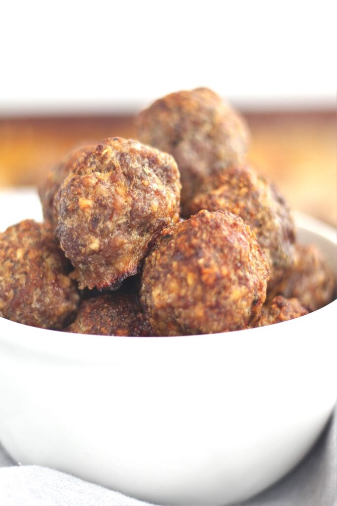 white bowl of gluten free meatballs