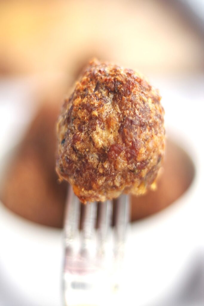 one meatball on a fork