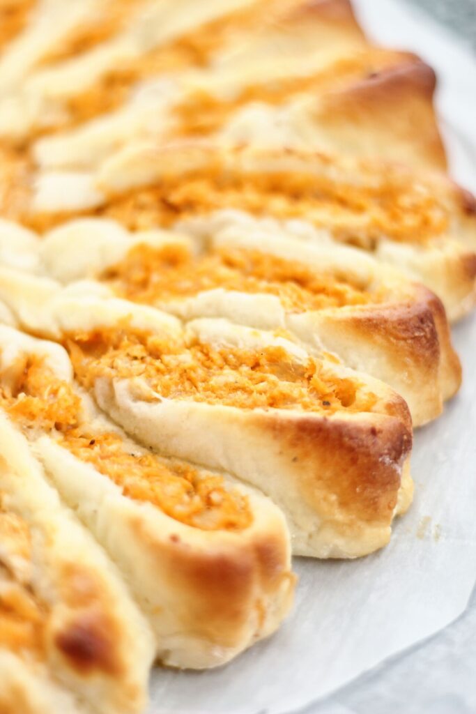 up close of petals of buffalo chicken stuffed bread