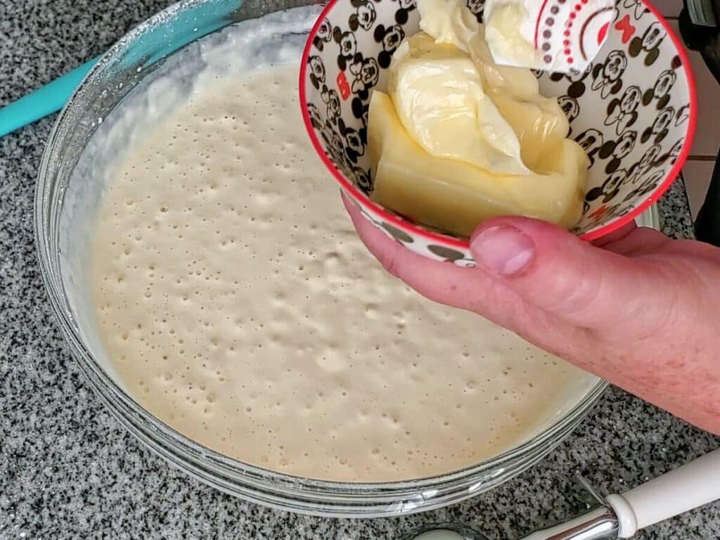 adding very soft butter to batter.