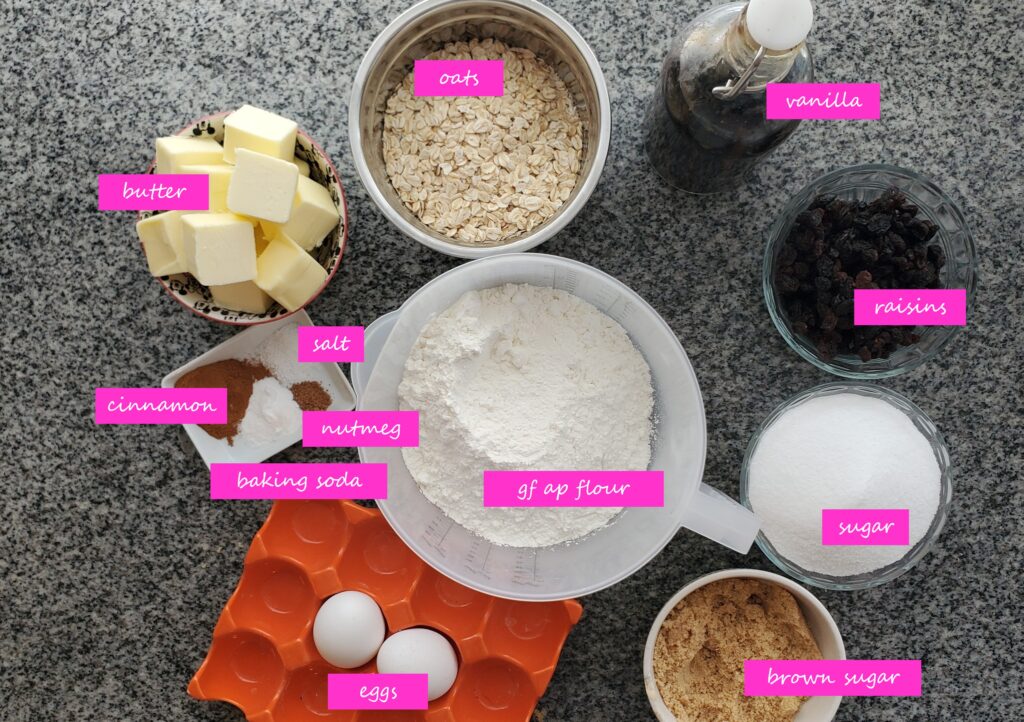 ingredients needed to make cookies with labels