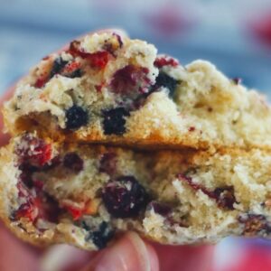 inside of red, white, and blueberry cookies
