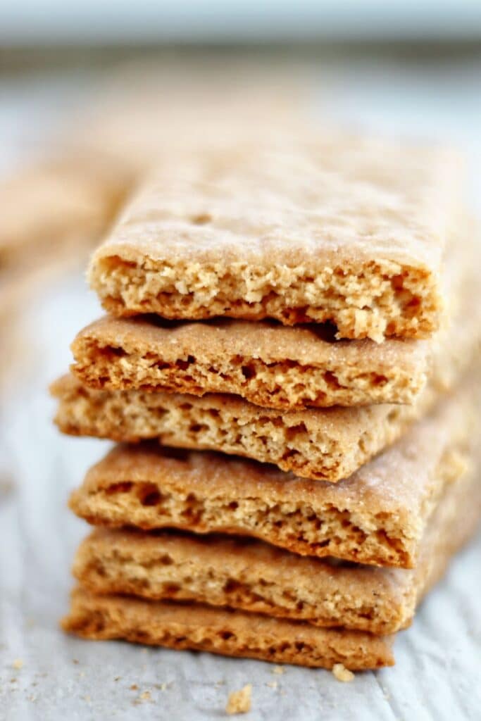 close up view of stacked graham crackers