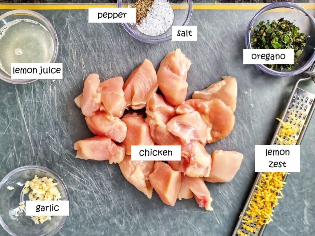 ingredients measured out on cutting mat and labeled.