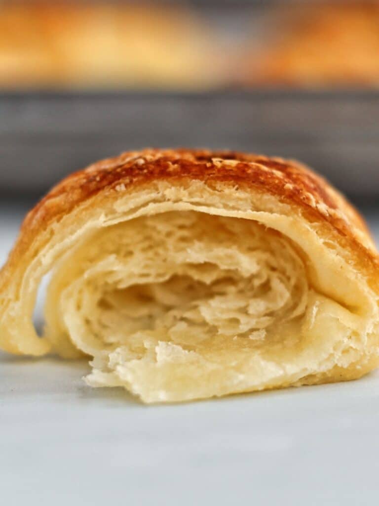 cross section view of inside of a crescent roll.