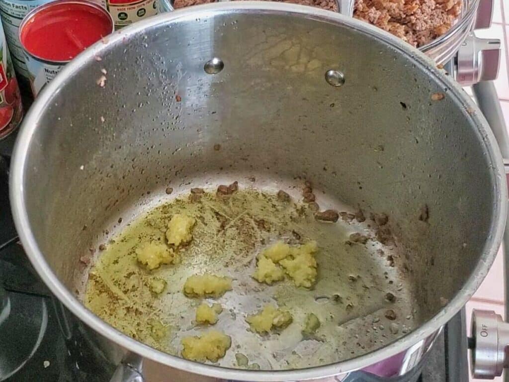 sauteing garlic in olive oil.