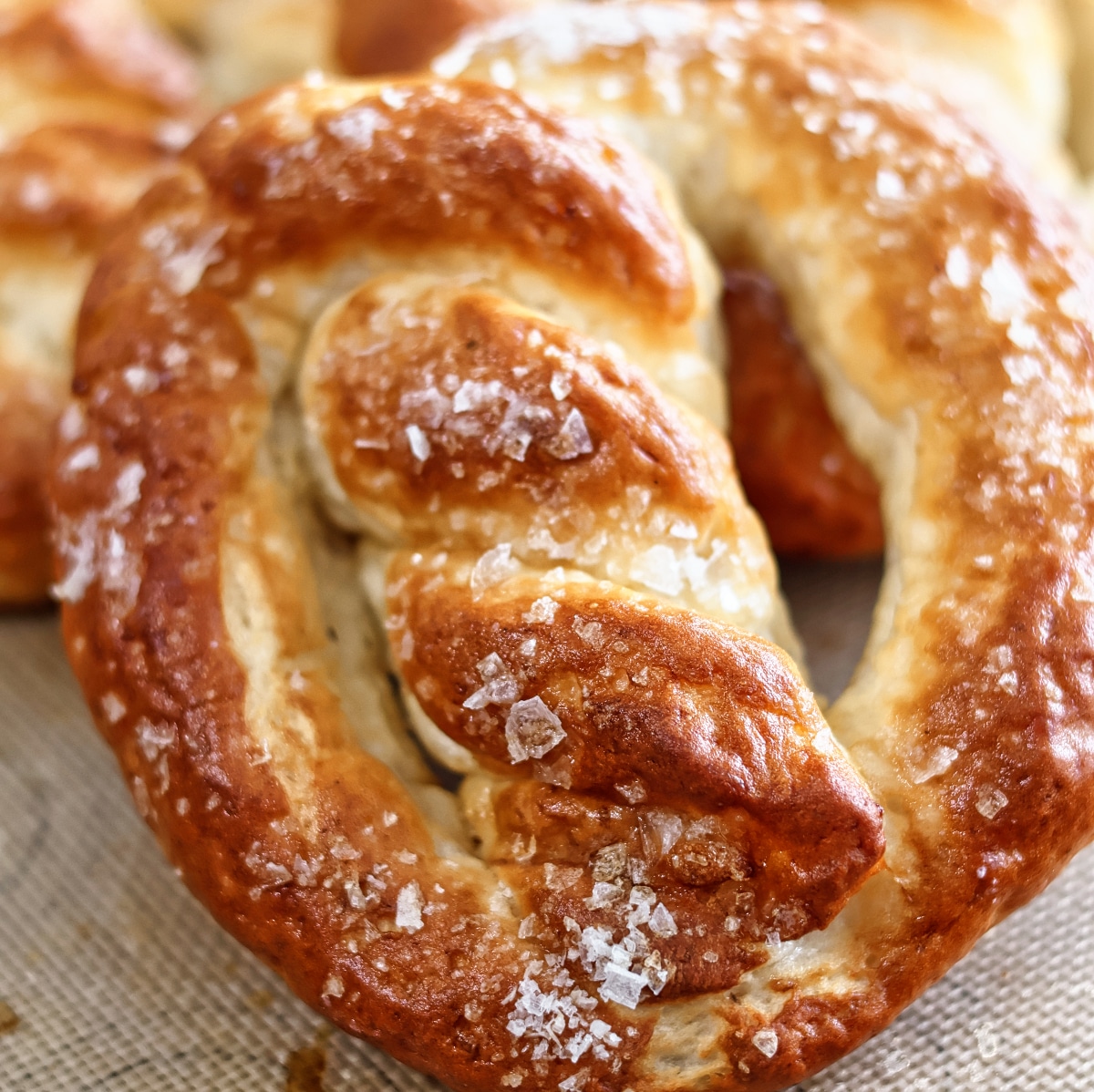 large gluten free auntie anne's pretzel up close.