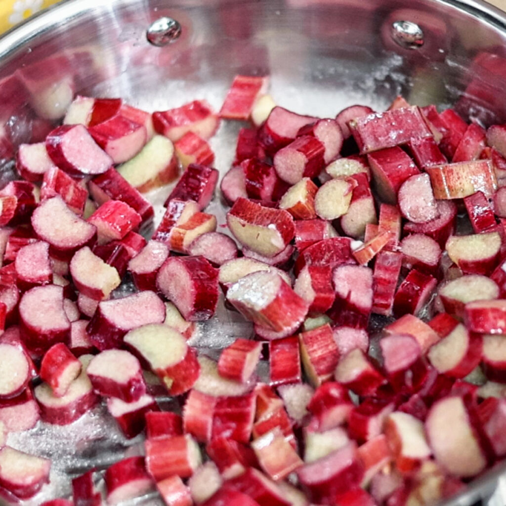 sauteing rhubarb in butter.