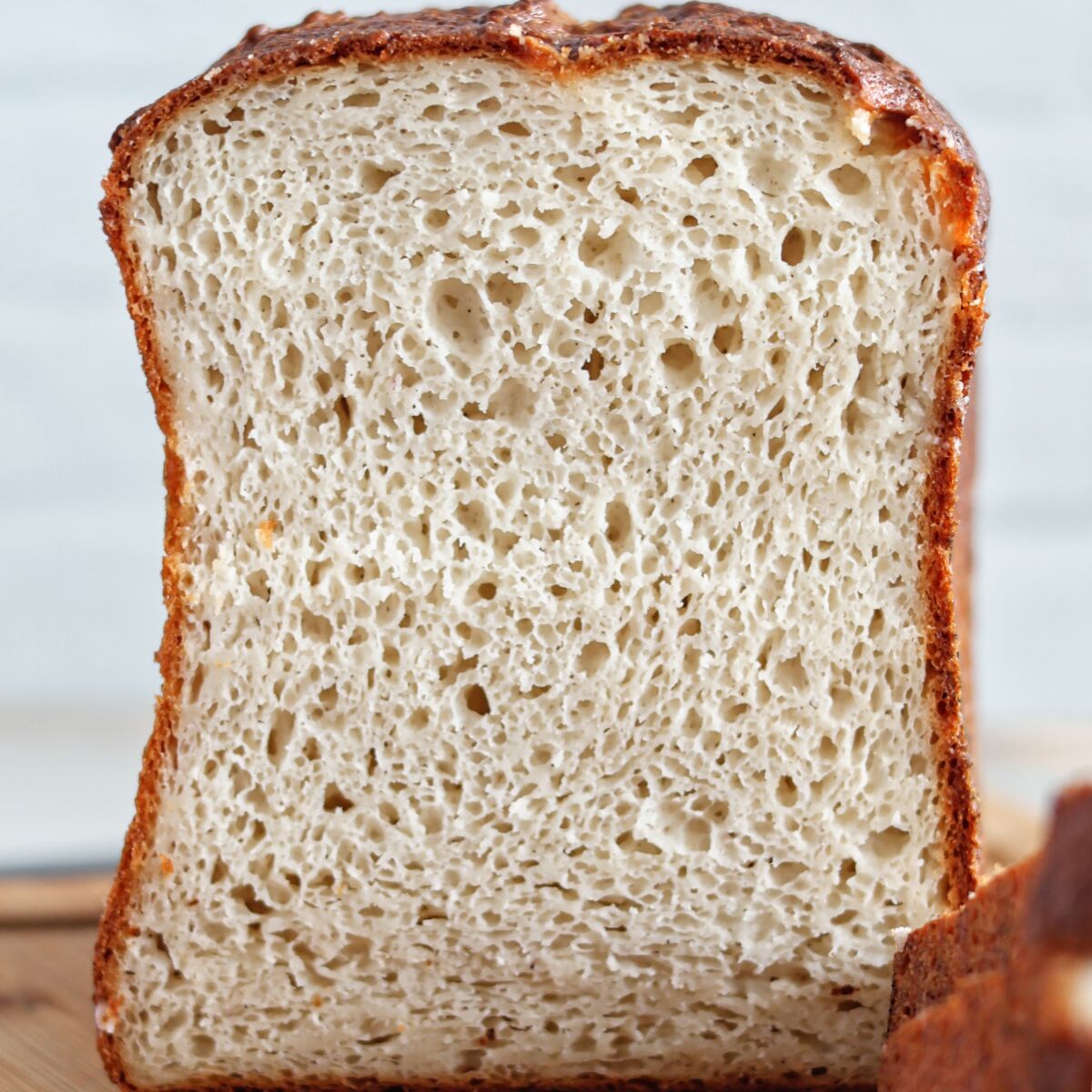 cross section of loaf of sourdough bread.