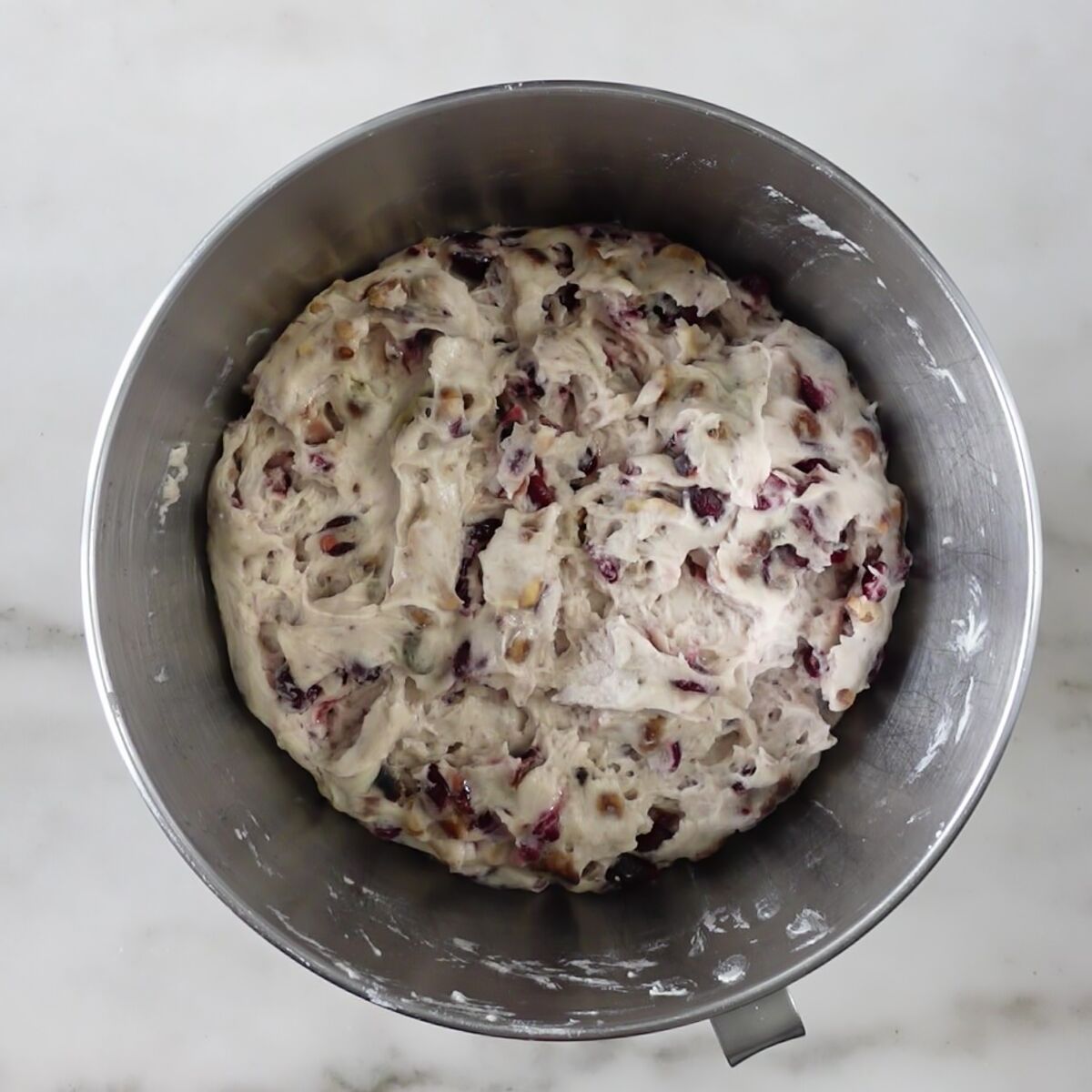 fully risen dough in stainless steel dough.
