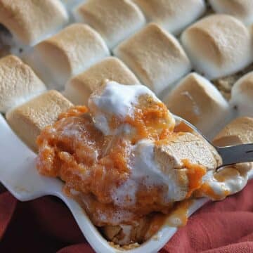 large spoonful of sweet potato casserole.