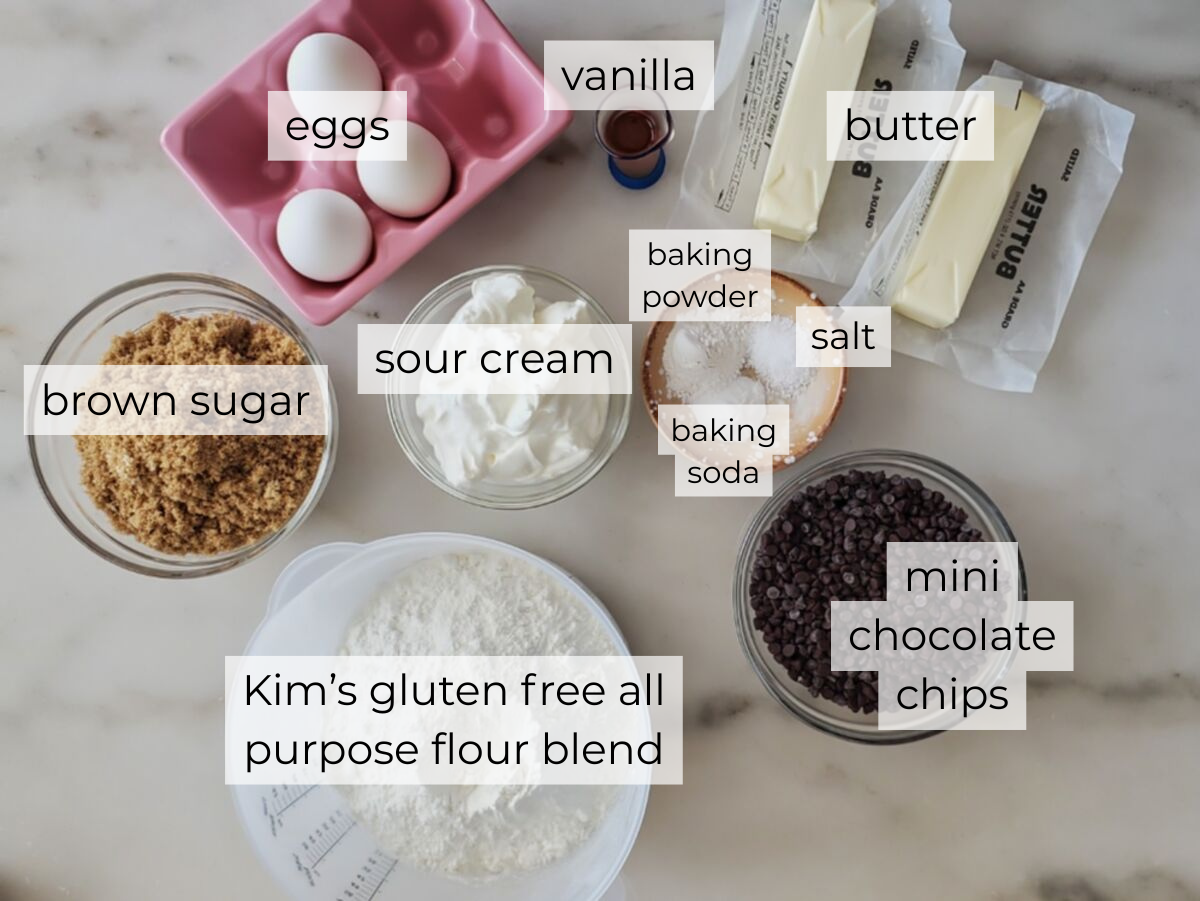 ingredients measured out and labeled on white marble.