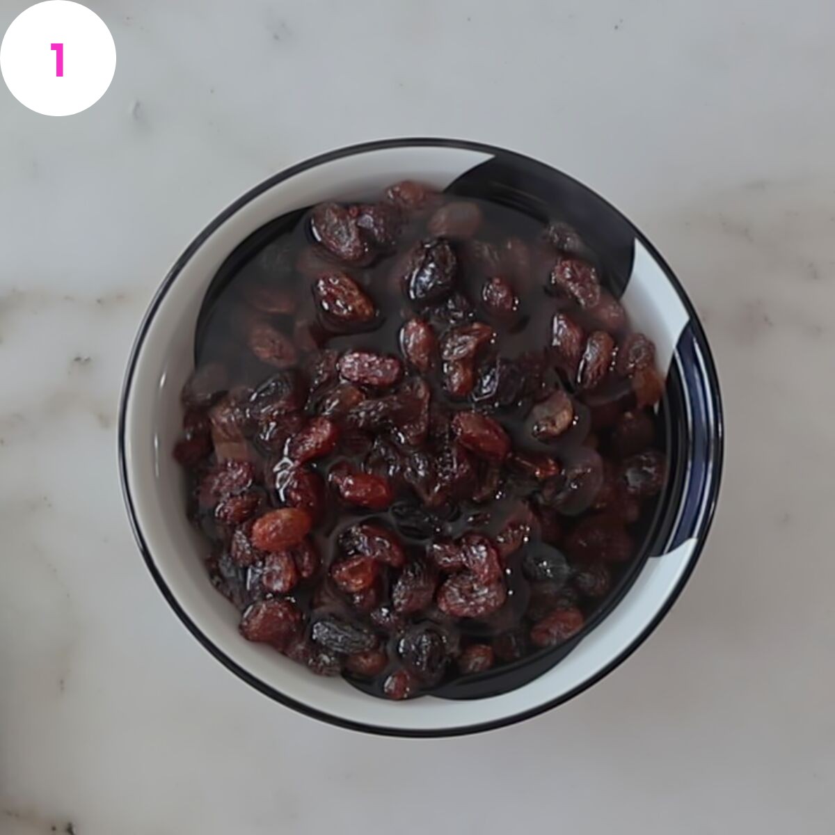 soaked raisins in small bowl.