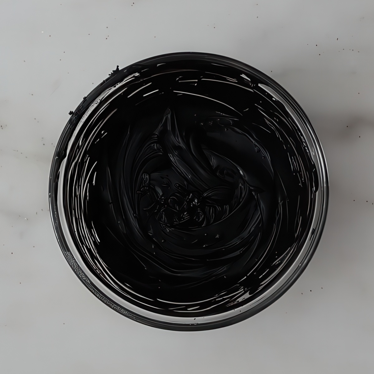 black cocoa paste in glass bowl.