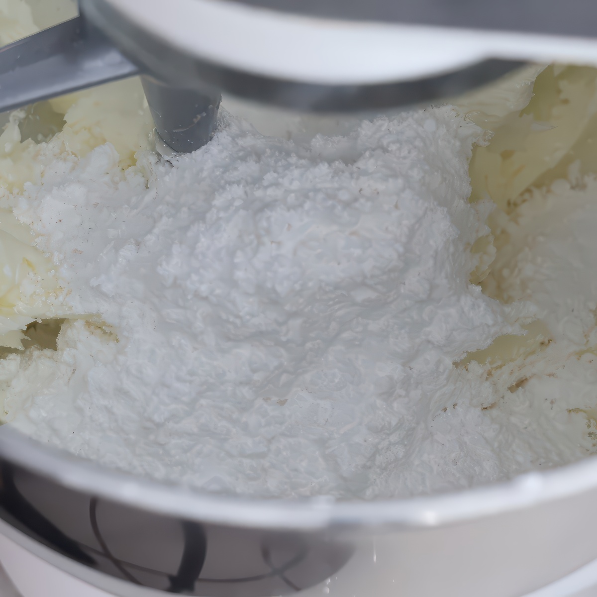 butter and powdered sugar in mixing bowl.